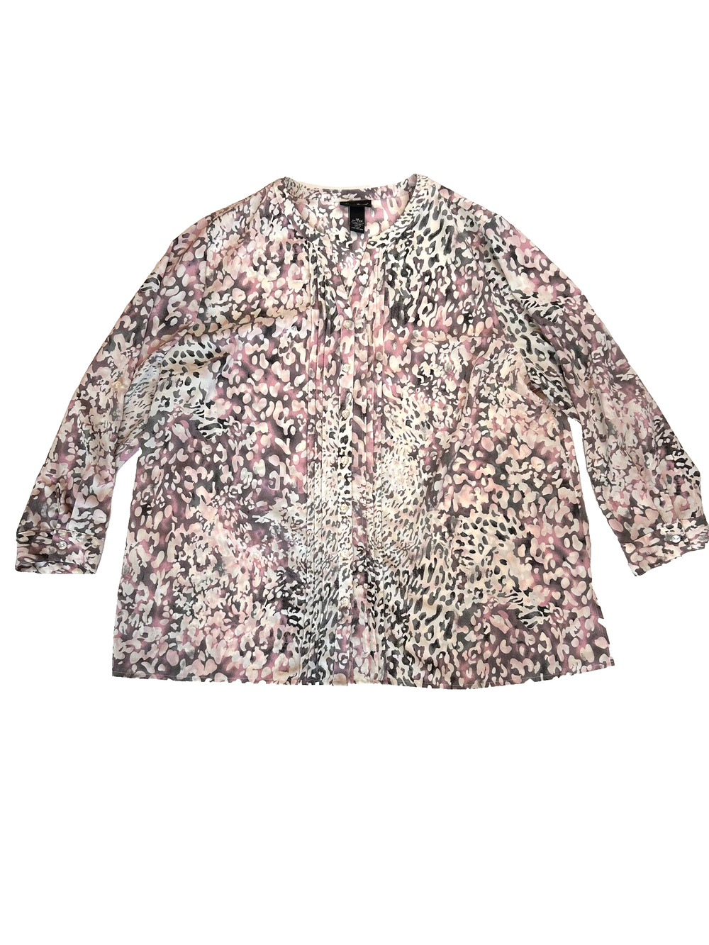 Maggie Barnes Blouse Women's XXL Pink White Pleated Front Button Up Dress Shirt
